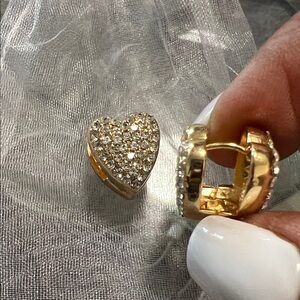 Gold Heart Earrings with Crystals